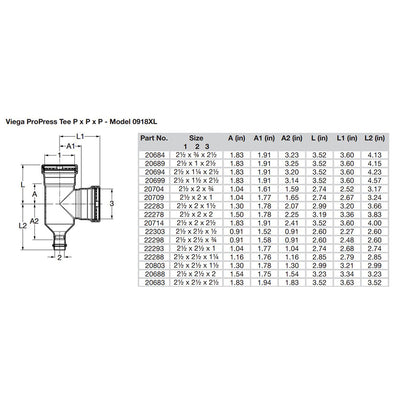 Viega ProPress 2-1/2" Copper Tee - Triple Press Connection - Smart Connect Technology [20683]