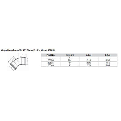 Viega MegaPress 3" 45 Carbon Steel Elbow w/FKM - Double Press Connection - Smart Connect Technology [26535]